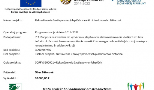 Rekonštrukcia časti spevnených plôch v areáli cintorína v obci Bátorová Program rozvoja vidieka 2014 - 2022