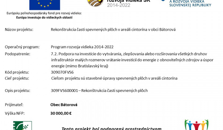 Rekonštrukcia časti spevnených plôch v areáli cintorína v obci Bátorová